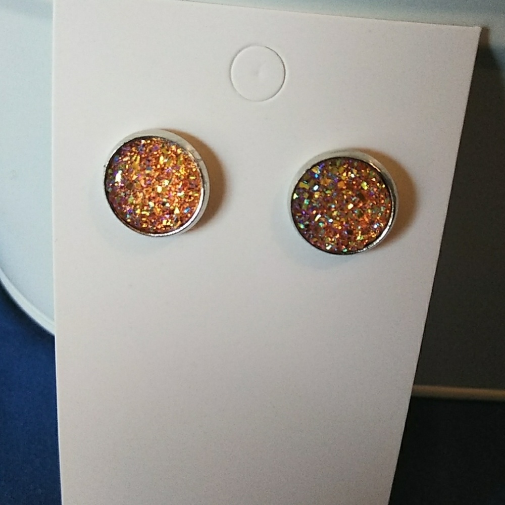 Handmade silver orange stud earrings